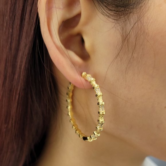 SueSue Jewelry - NEW Gold Pave CZ Diamond Hoop Earrings